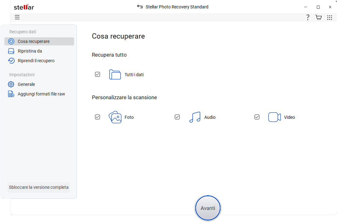 Selezionare il tipo di file